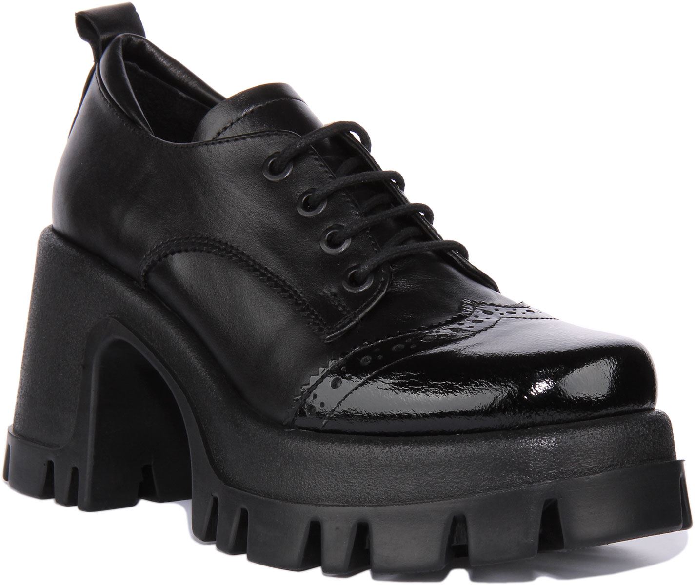 Justin Reess England Lilly Damen Chunky Brogue In Schwarz Patent Größe EU 36-42