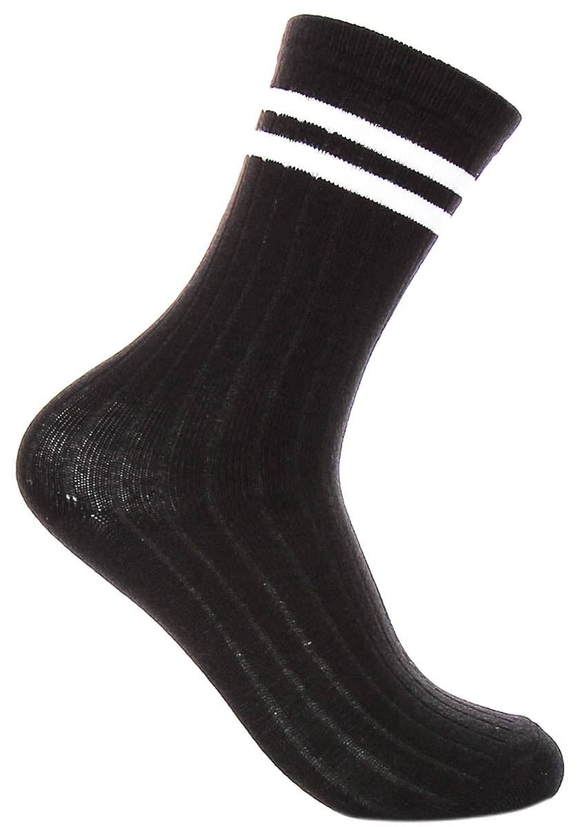 Justinreess England 2P Stripe Cotton Wear Womens Socks In White Black One Size - Picture 3 of 37