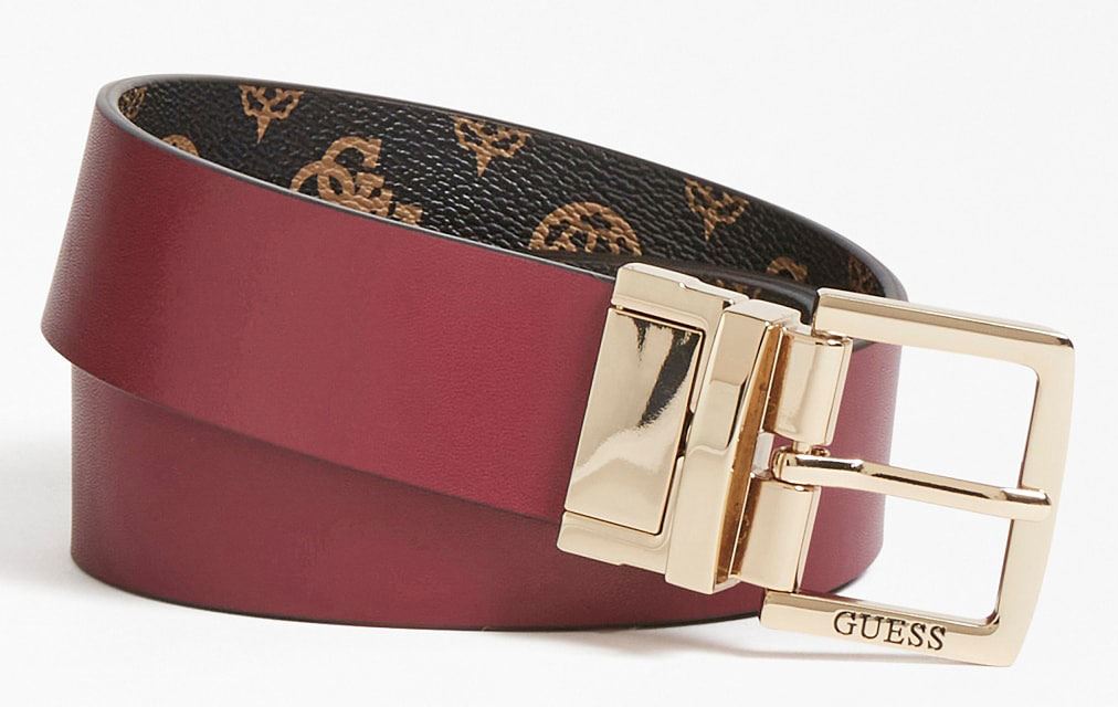 Guess Hensley Reversible Merlot Peony Logo Womens Belt - Picture 4 of 7