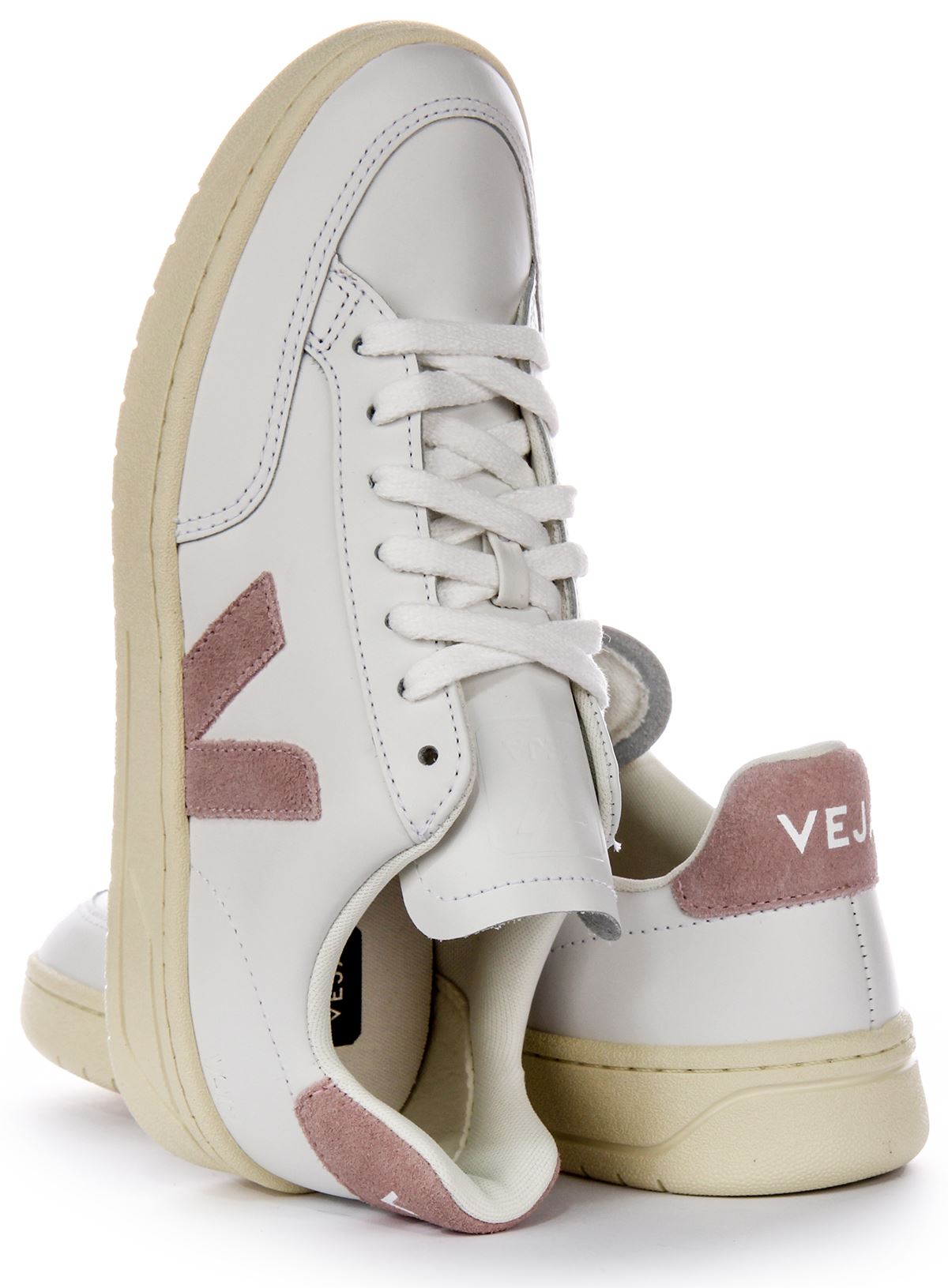 Veja V-12 Leather Logo Low Top Women Sneaker White Pink US 5