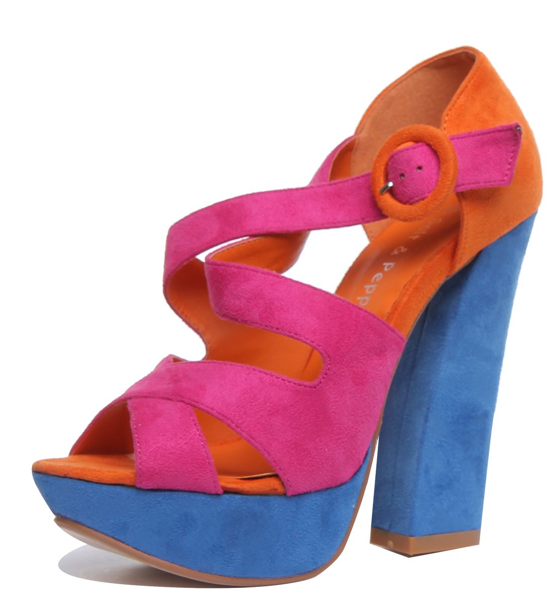 Sandalia de plataforma de tacón de bloque multicolor para mujer dama talla REINO UNIDO 3 - 8 - Imagen 7 de 18