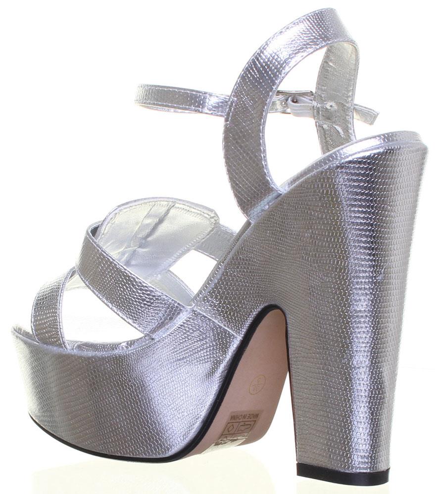 Womens Ankle Strap Platform Sandals With Snake Effect In Black Size UK 2- 8 - Picture 17 of 19