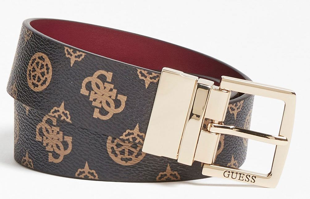 Guess Hensley Reversible Merlot Peony Logo Womens Belt - Picture 2 of 7