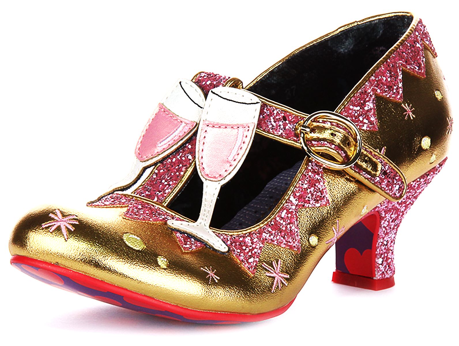 Irregular Choice Sip Sip Hooray T Bar Womens Heel Black Gold UK 4 - 8 - Picture 13 of 13