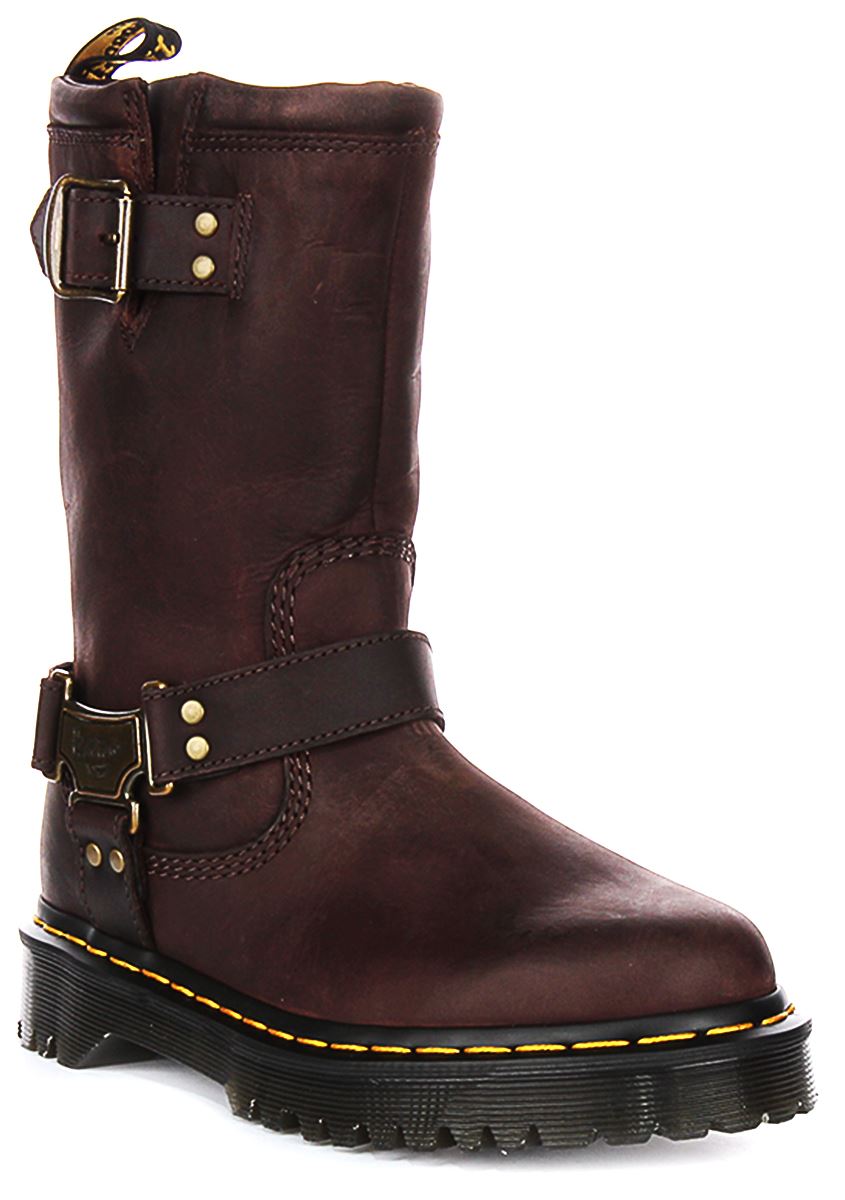 Dr Martens Anistone Hi Tall Pull On Biker Womens Boot In Brown US