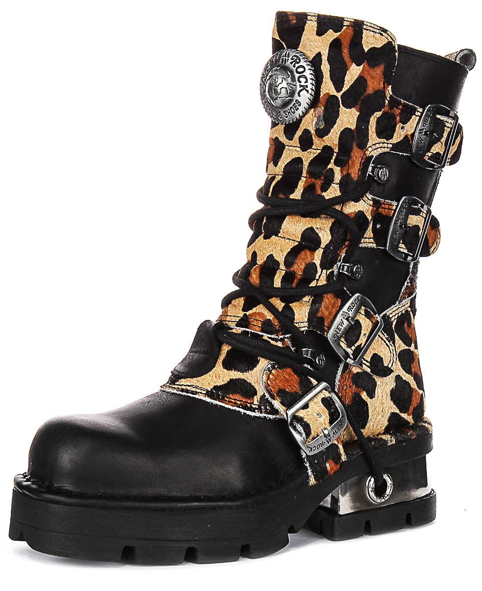 Newrock 591 Reactor 90s Animal Print 4 Buckle Womens Boot In