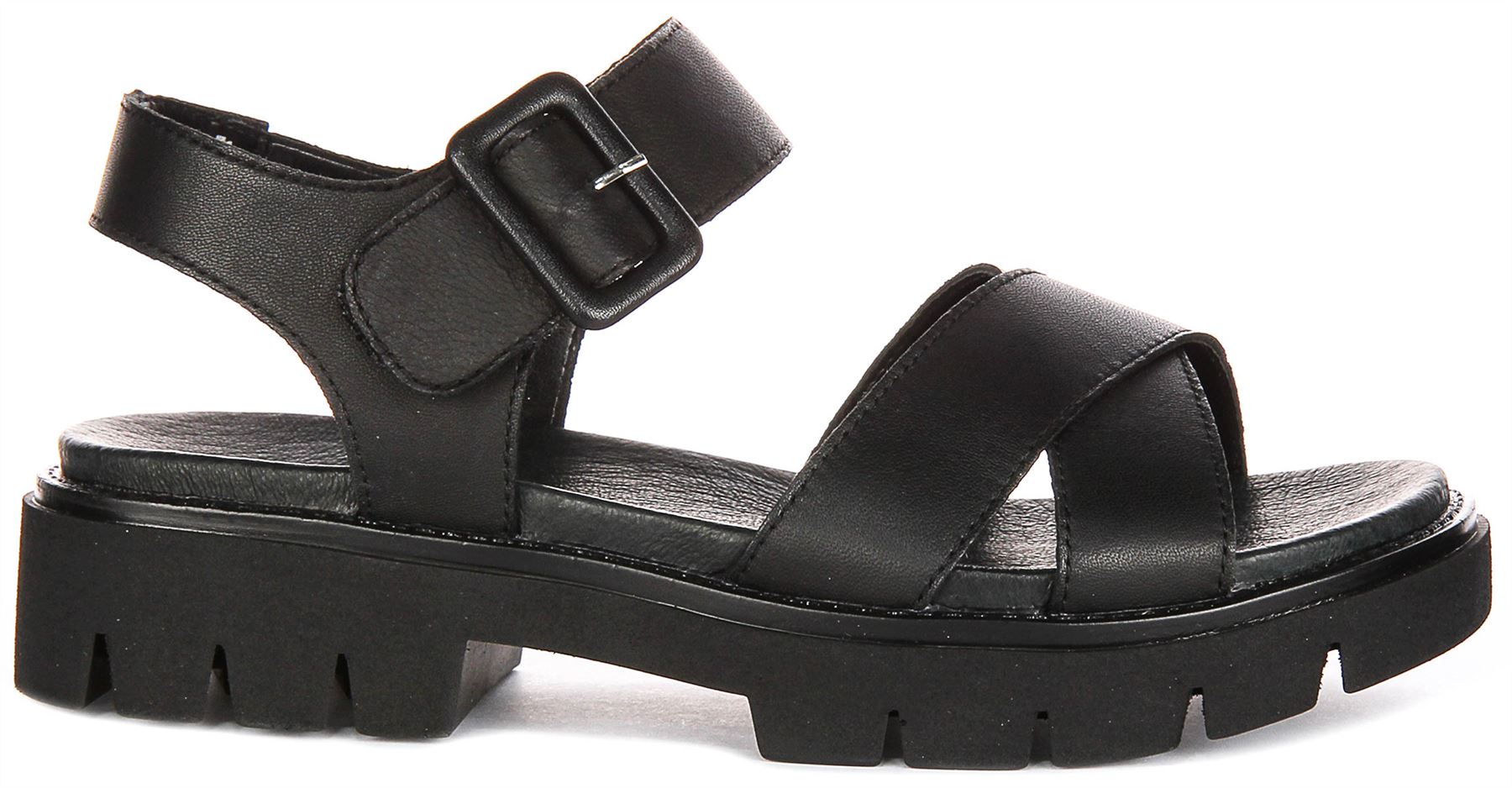 【マイリトルテイラー】 Remonte Cross Hook & Loop Leather Womens Sandal In Black US 6 - 10
