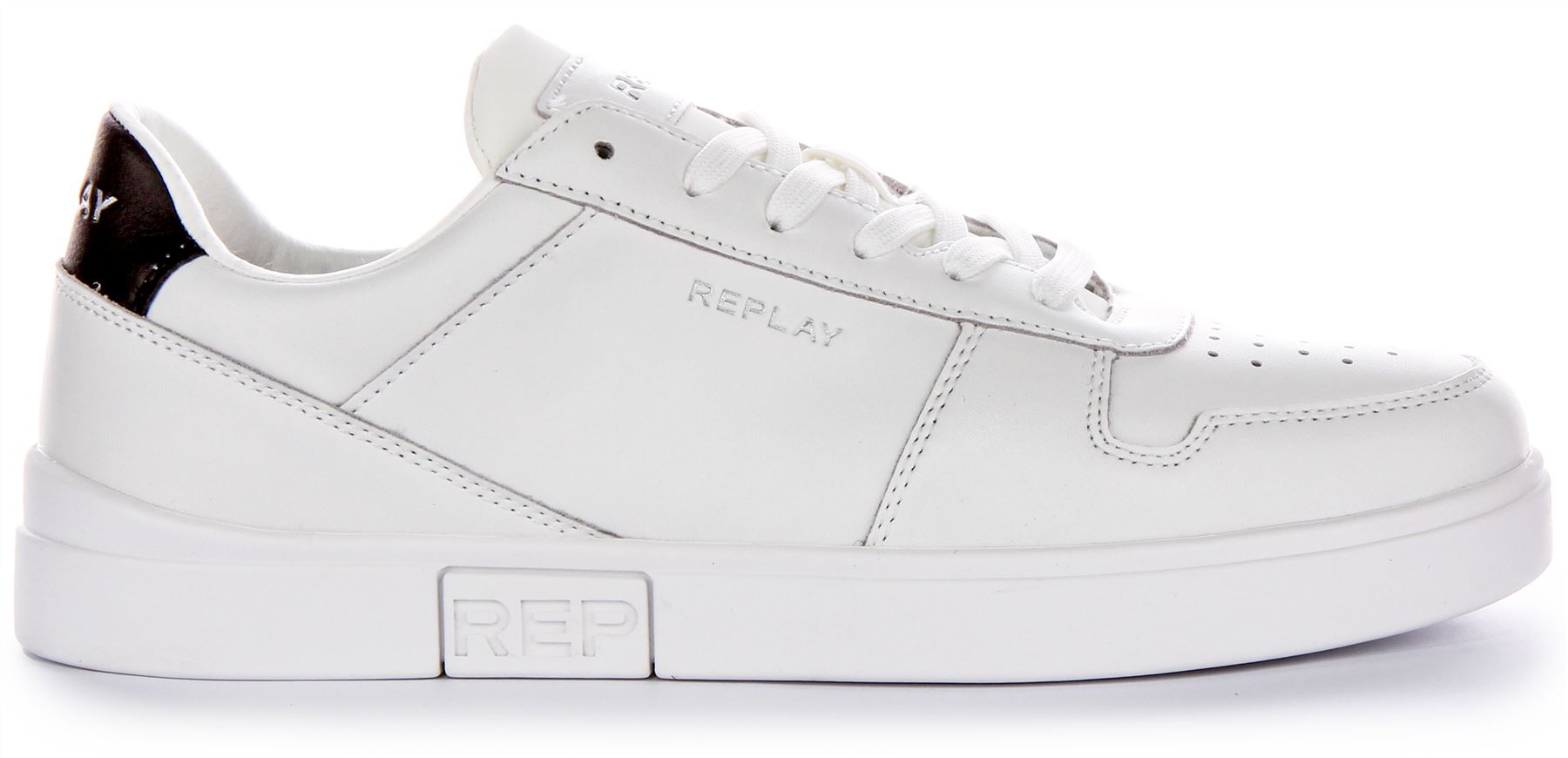 Replay Polys Court 3 Openwork Pattern Mens Trainer Shoe White Blue UK 6 - 12