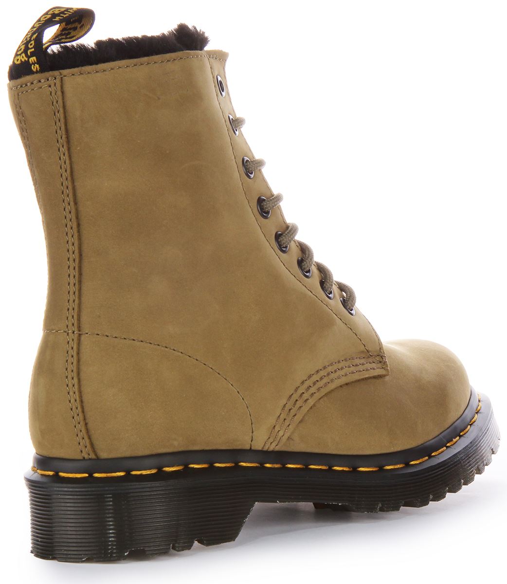 DR MARTENS 1460 Serena Forrado Cuero Tobillo Mujer Botas En Verde Oliva GB 3-8 - Imagen 22 de 25