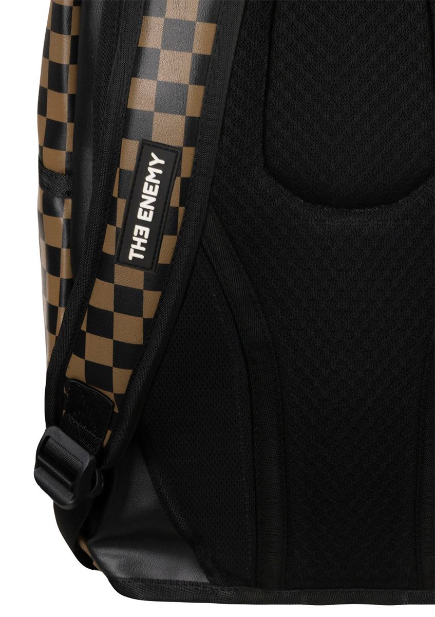 The Enemy Bcheck Durable Eco PU Leather Bagpack In Black Brown - Picture 10 of 10