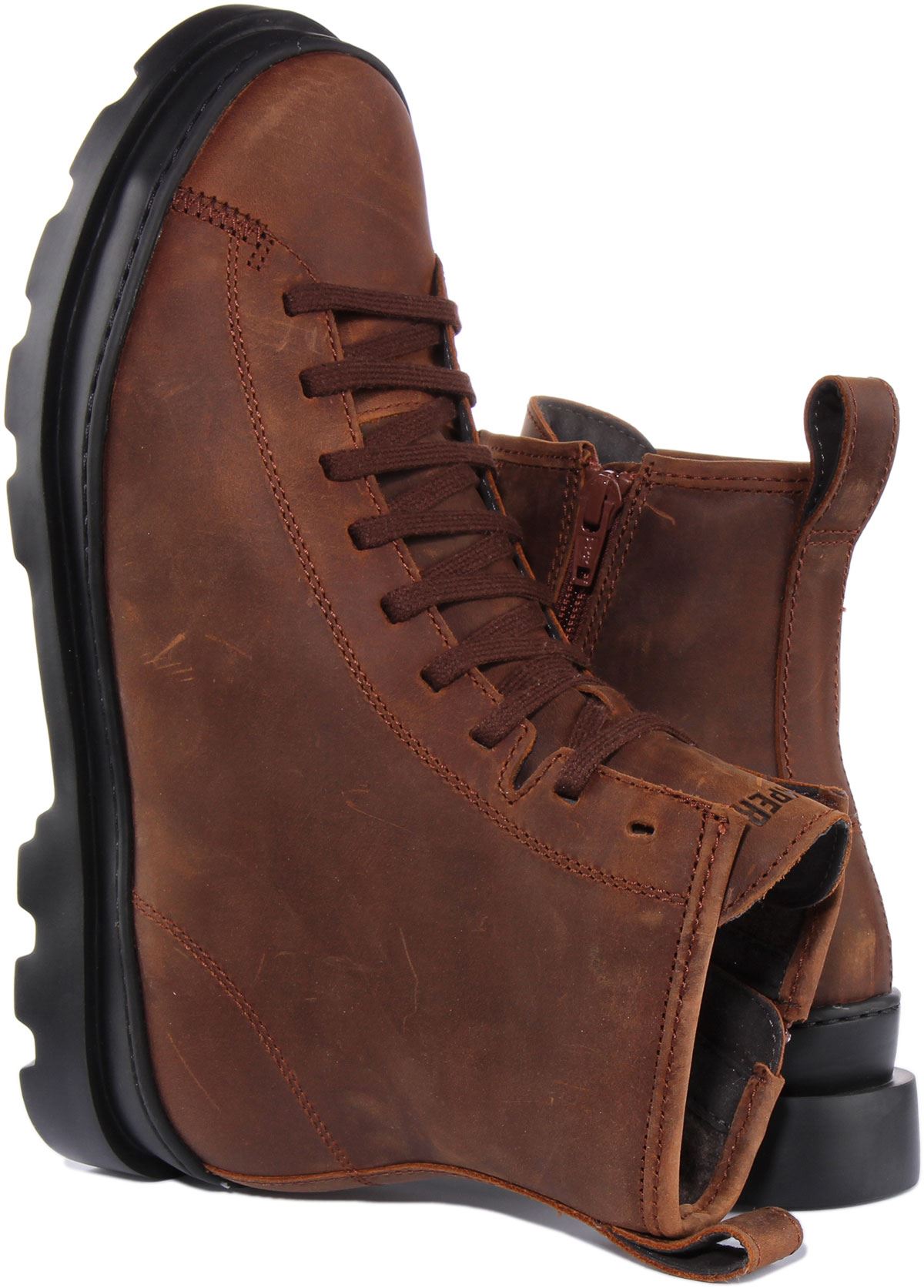 Camper Brutus Side Zip Lace Up Sole Leather Boots Mens In Brown US