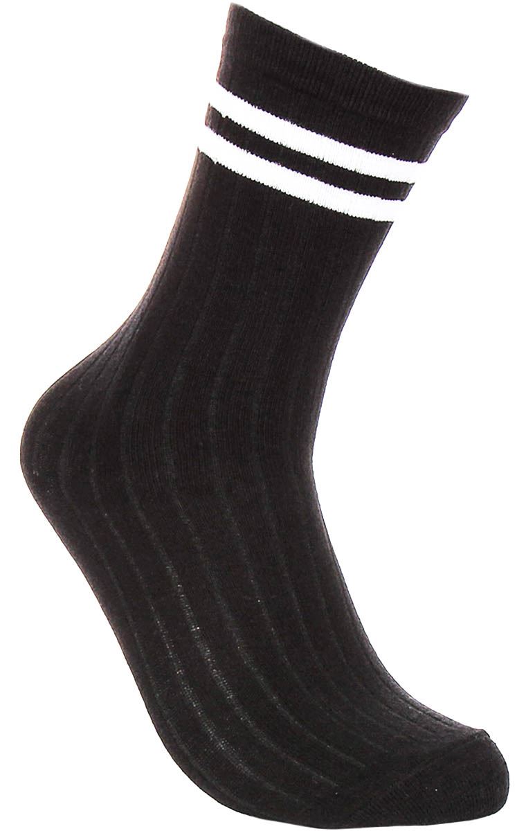 Justinreess England 2P Stripe Cotton Wear Womens Socks In White Black One Size - Picture 2 of 37