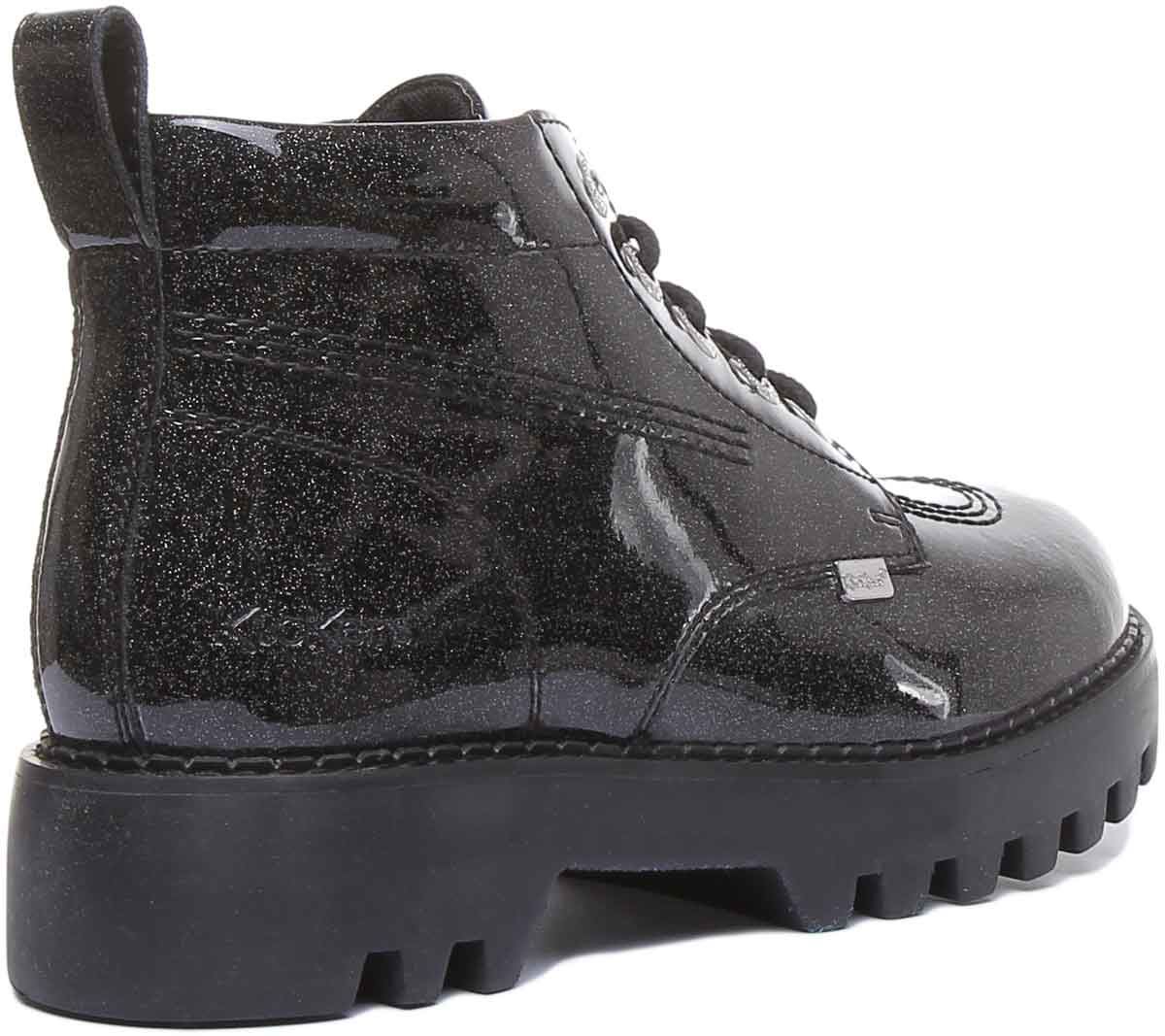 KICKERS Kizziie Hi Mujer Cordones Botín de Piel en Negro Charol Talla UK 3- 8 - Imagen 10 de 13