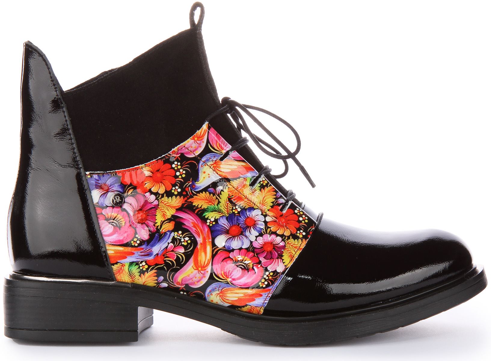 Justinreess England Low Heel Side Zip Ankle Boot Black Flower Womens UK 3 - 9 - Picture 8 of 12