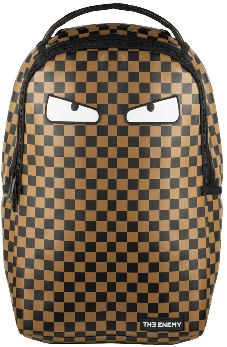 The Enemy Bcheck Durable Eco PU Leather Bagpack In Black Brown - Picture 6 of 10