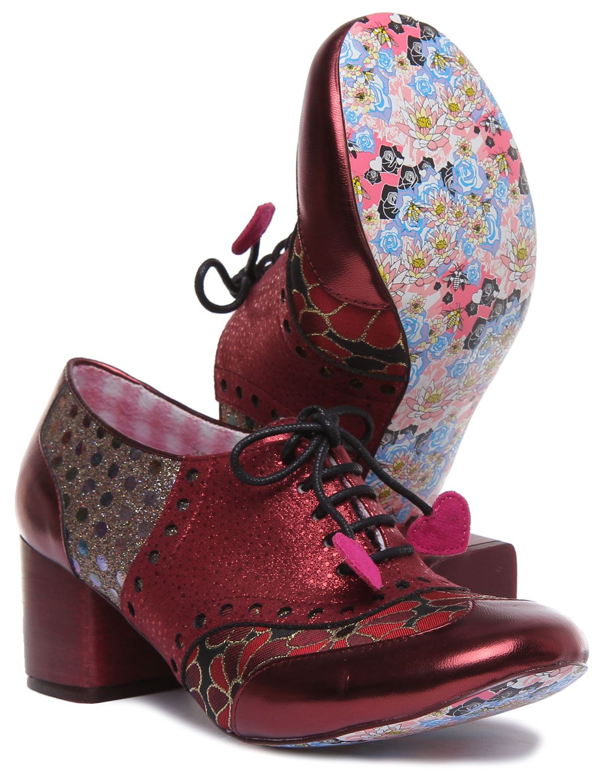 Irregular Choice Clara Bow Burgundy Shoes Block Heel Lace