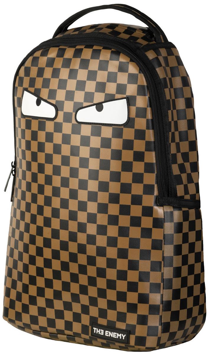 The Enemy Bcheck Durable Eco PU Leather Bagpack In Black Brown - Picture 7 of 10