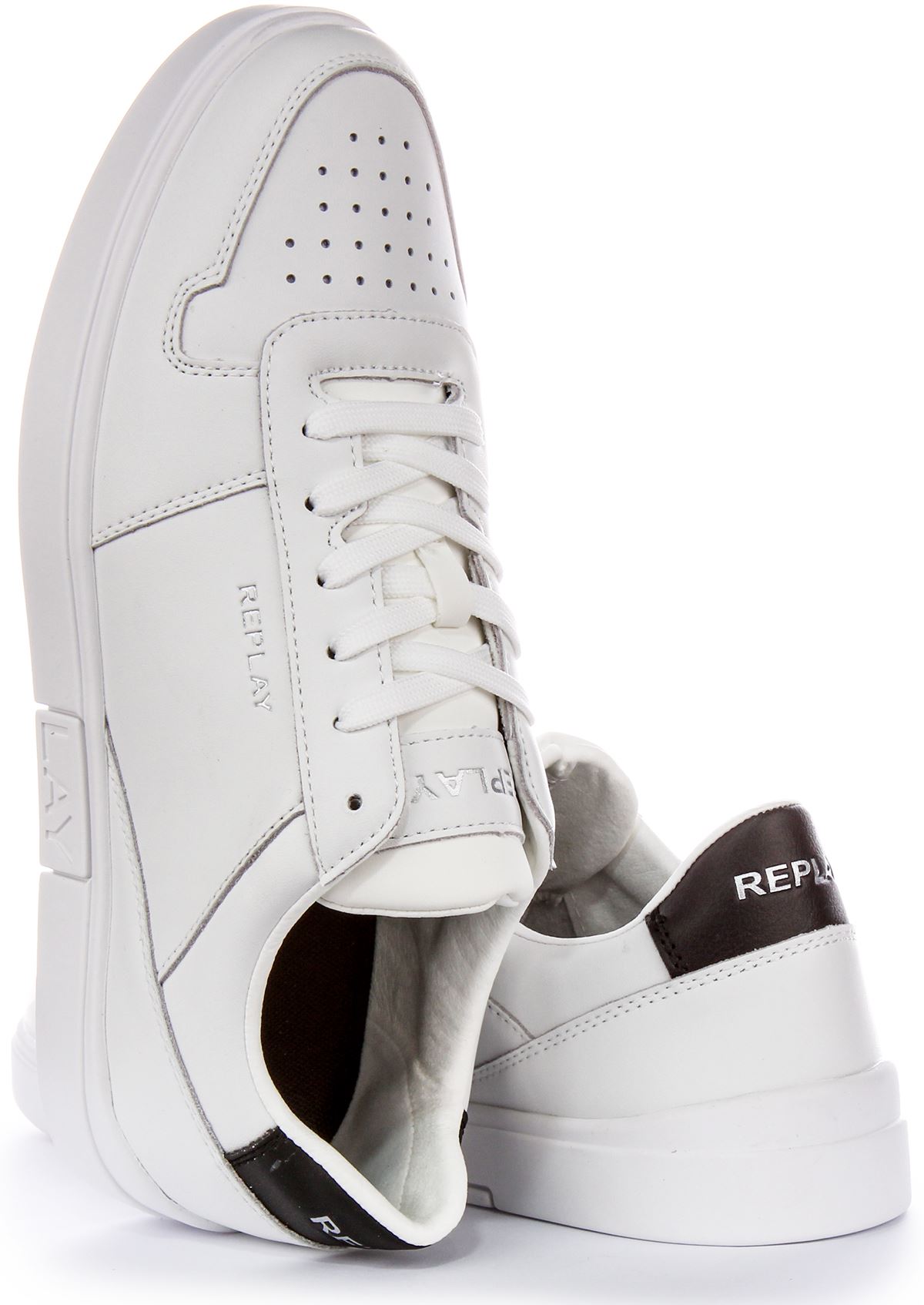 Replay Polys Court 3 Openwork Pattern Mens Trainer Shoe White Blue UK 6 - 12