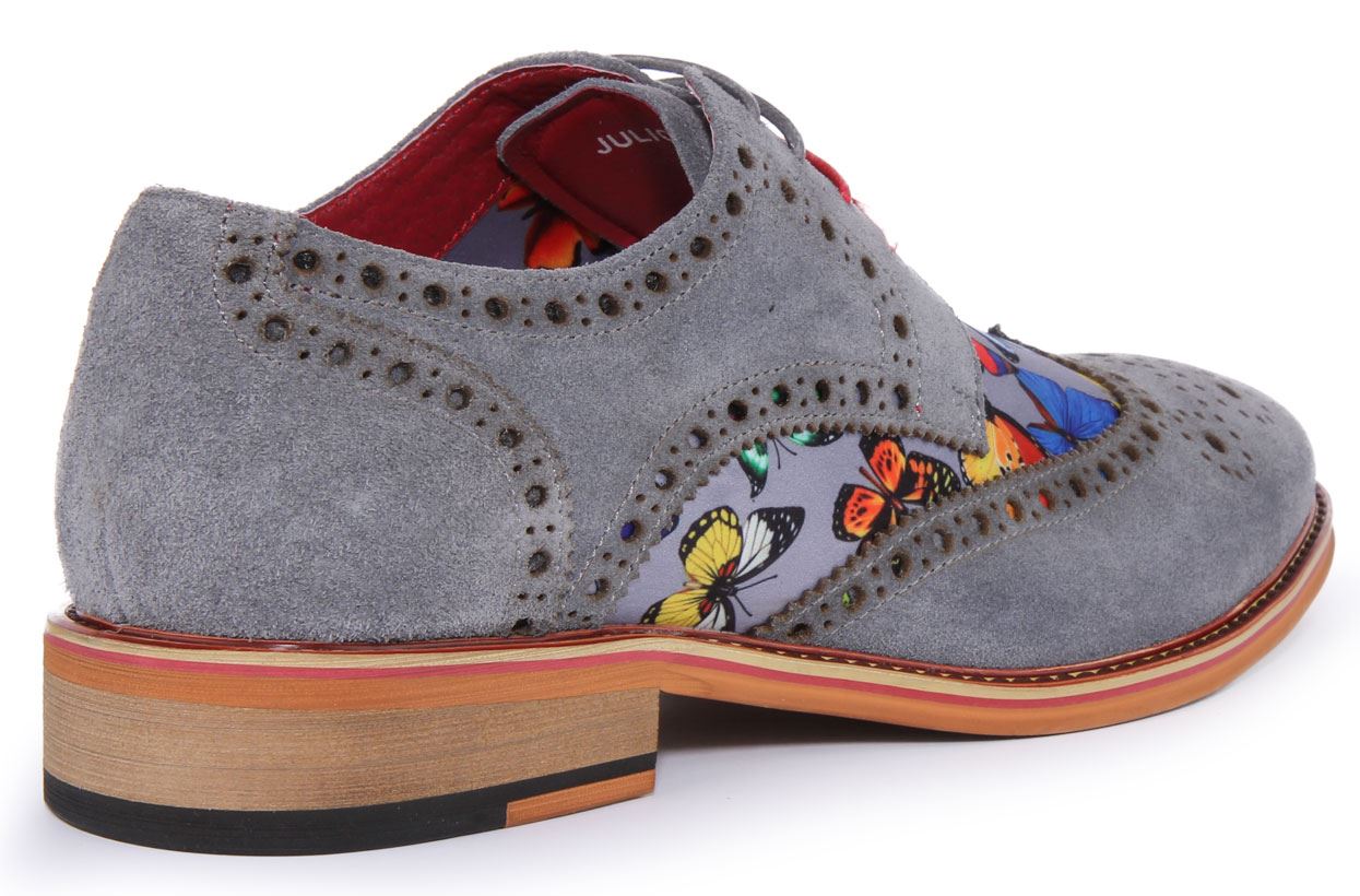 Justinreess England Julio Mariposa Estampado Gamuza Zapatos Gris Para Hombre EE. UU. 7-13 - Imagen 4 de 19