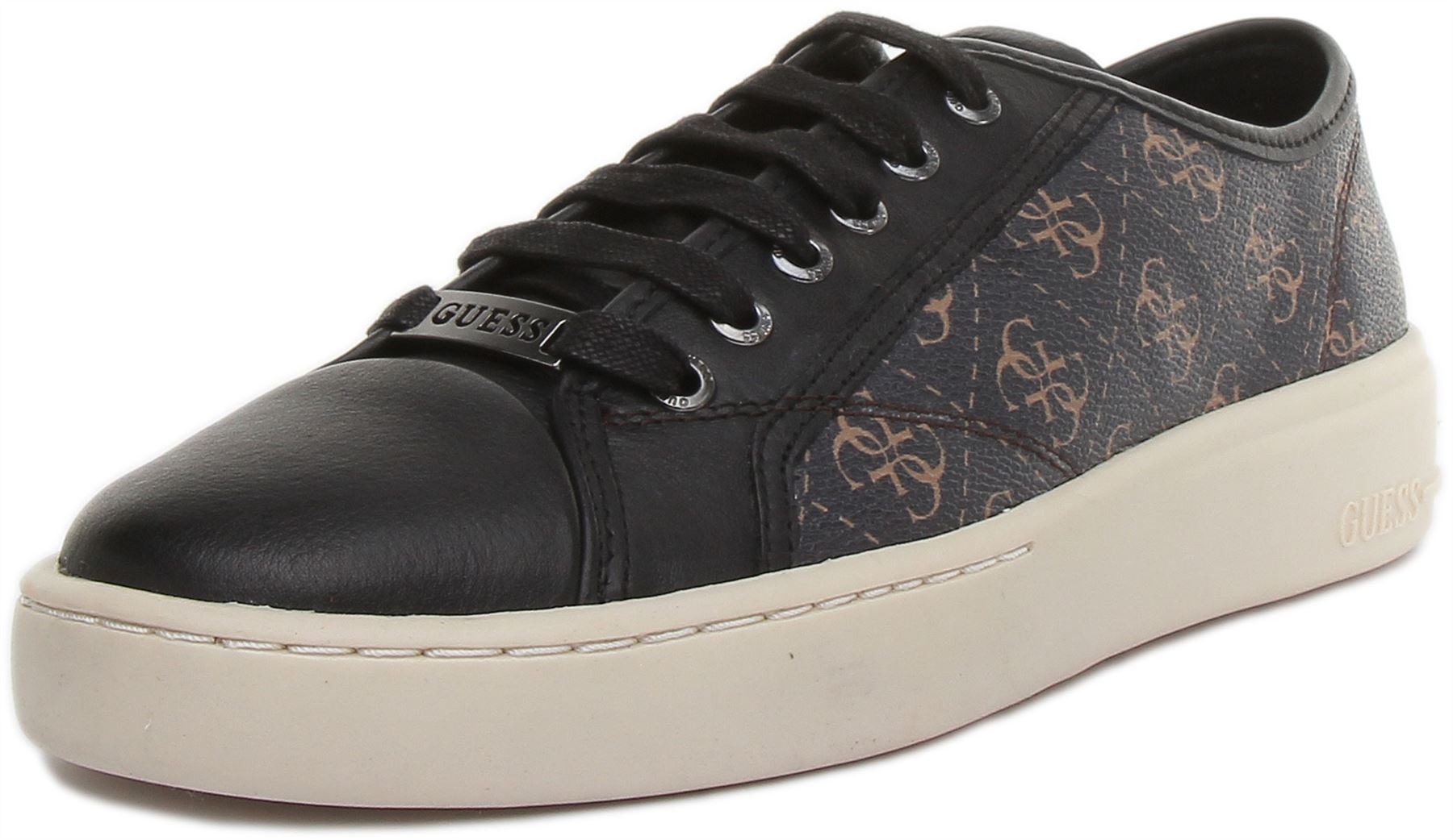 Guess Men Verona Leather Low Sneakers In Black Multicolour US 7 - 13