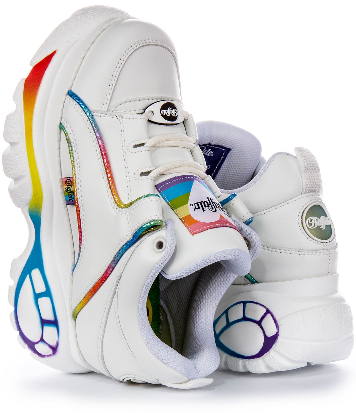 ★ BUFFALO ★ シューズ Buffalo 1339-14 2.0 Calf Skin Rainbow Womens Sneakers White