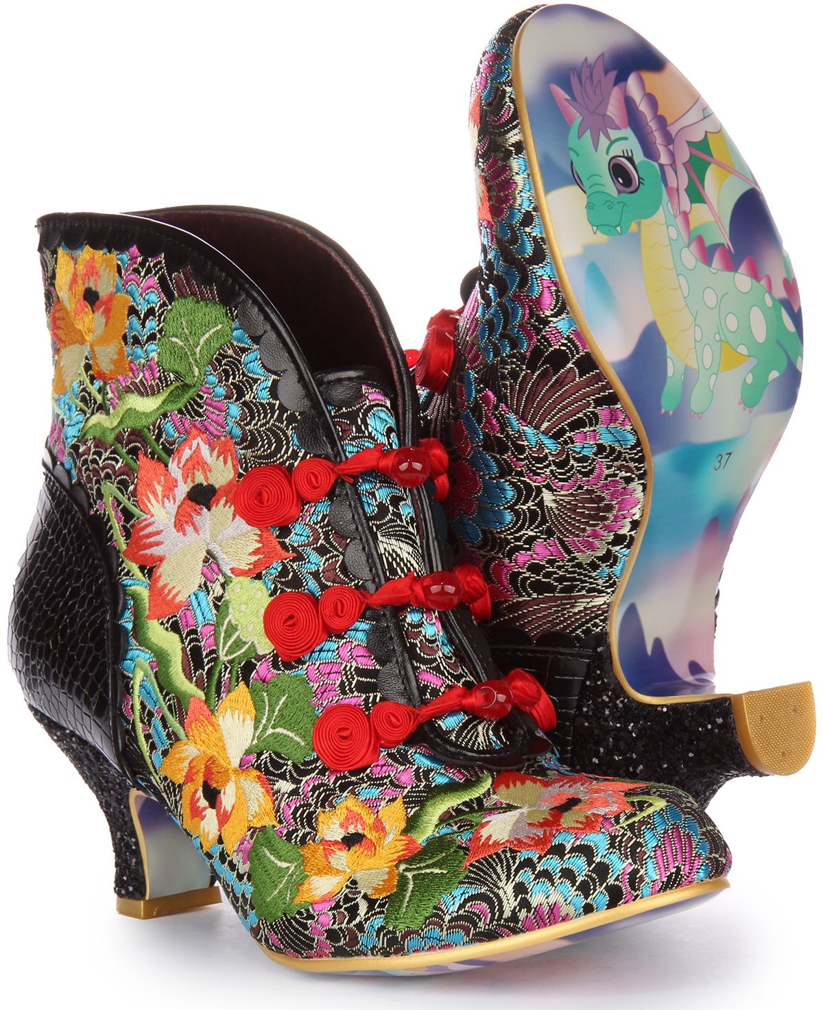 Irregular Choice Lotusfresser Schwarz Heftige Blumen Stiefeletten Größe US 5 - 11 - Bild 6 von 13