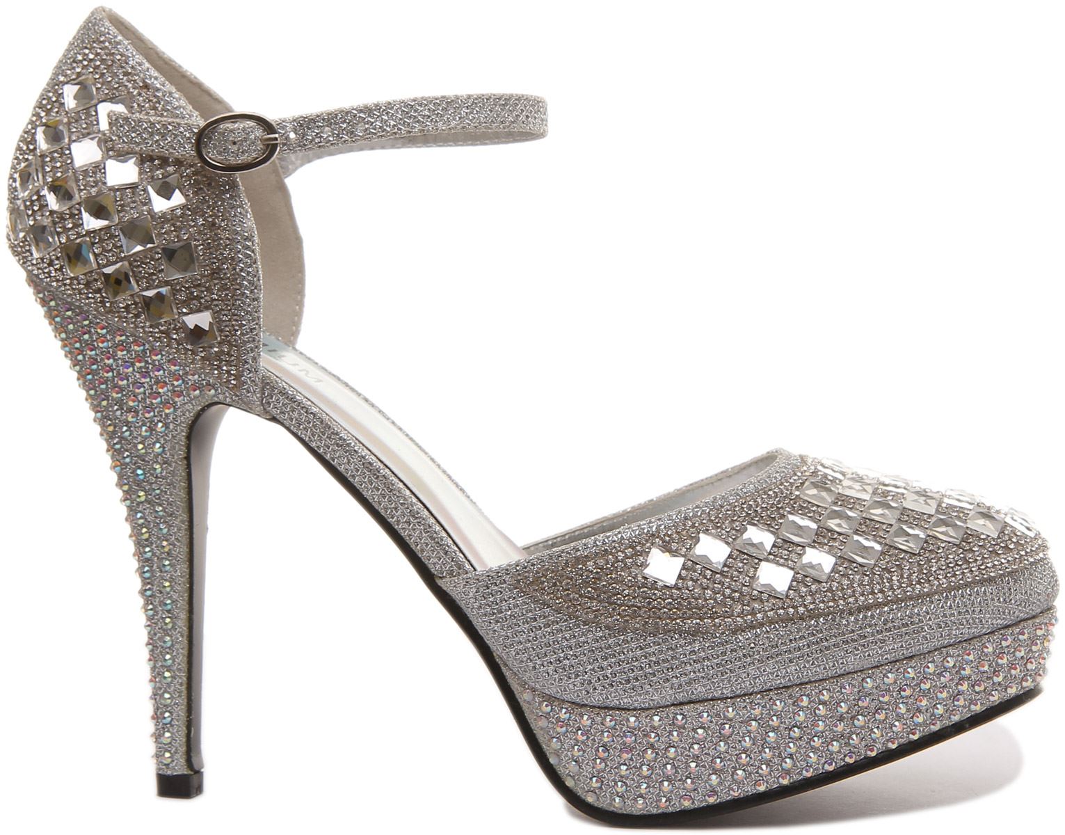 Womens Ladies Diamante Encrusted Evening Shoe In Silver Size UK 8 eBay