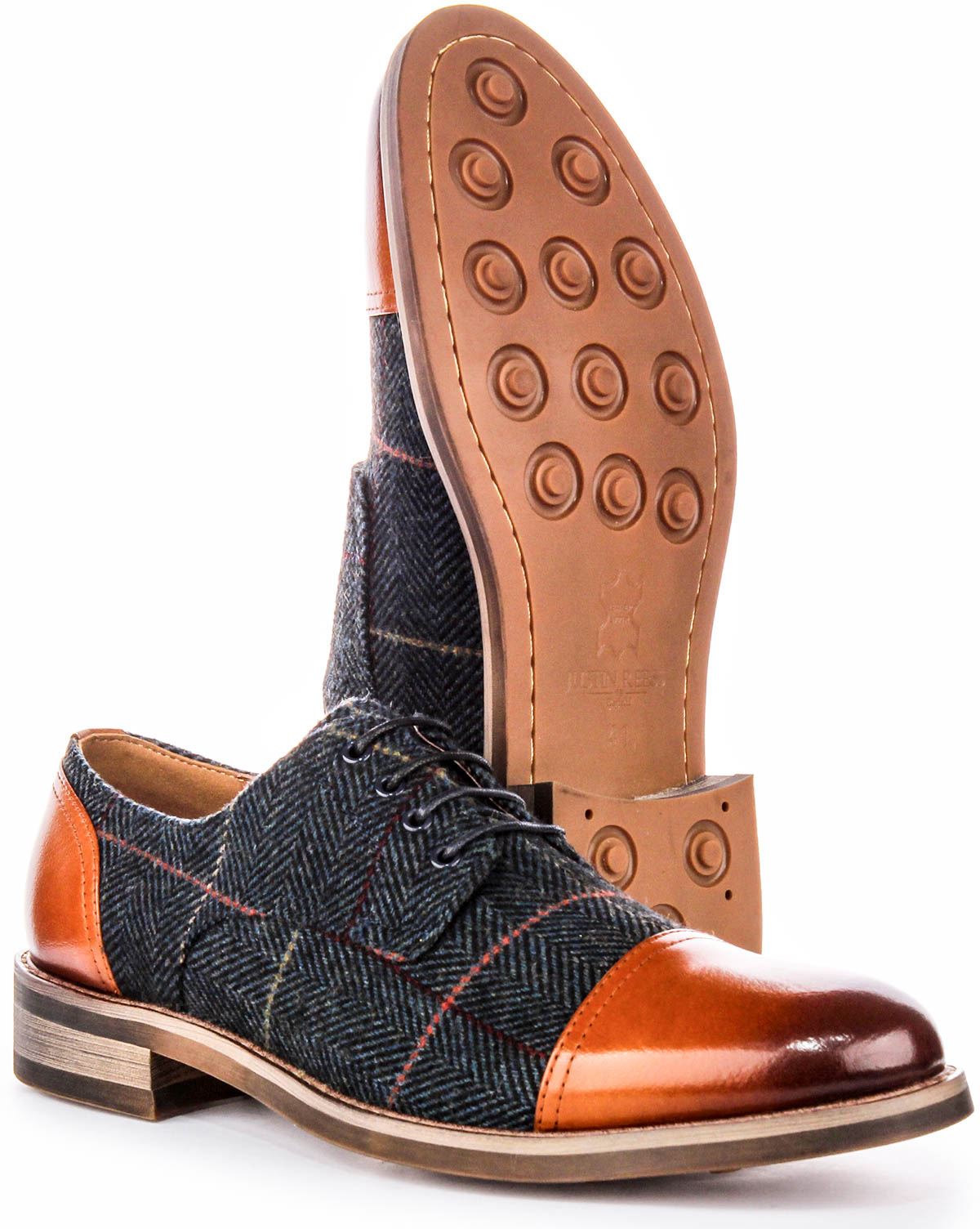 Justinreess Lace up Oxford Leather Mens Formal Shoes Brown UK 6 - 14 - Picture 12 of 13