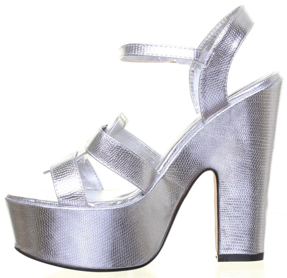 Womens Ankle Strap Platform Sandals With Snake Effect In Black Size UK 2- 8 - Picture 18 of 19