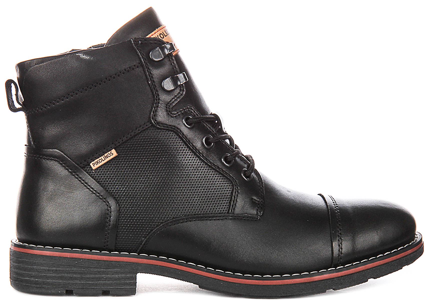 Pikolinos York Flache Sohle Schnürsenkel Leder Knöchel Herren Boots Schwarz UK 8