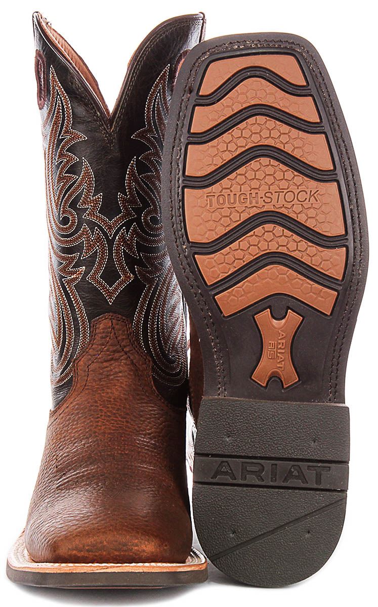 Ariat Highland Toughstock Wide Western Pull On Mens Boot In Dark Brown UK 7 - 12