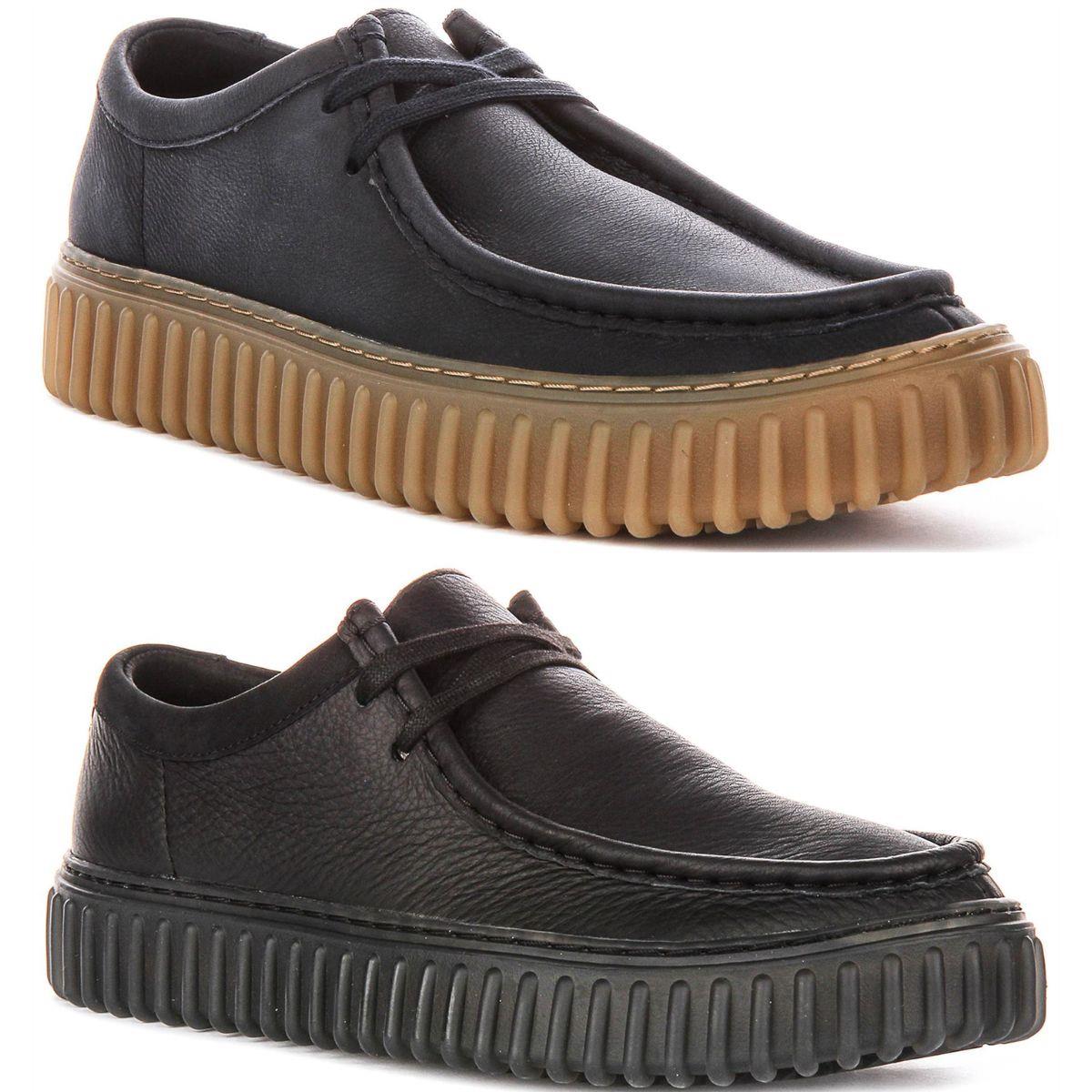 Clarks Torhill Lo Ribbed Leather Laced Mens Casual Shoes in Navy