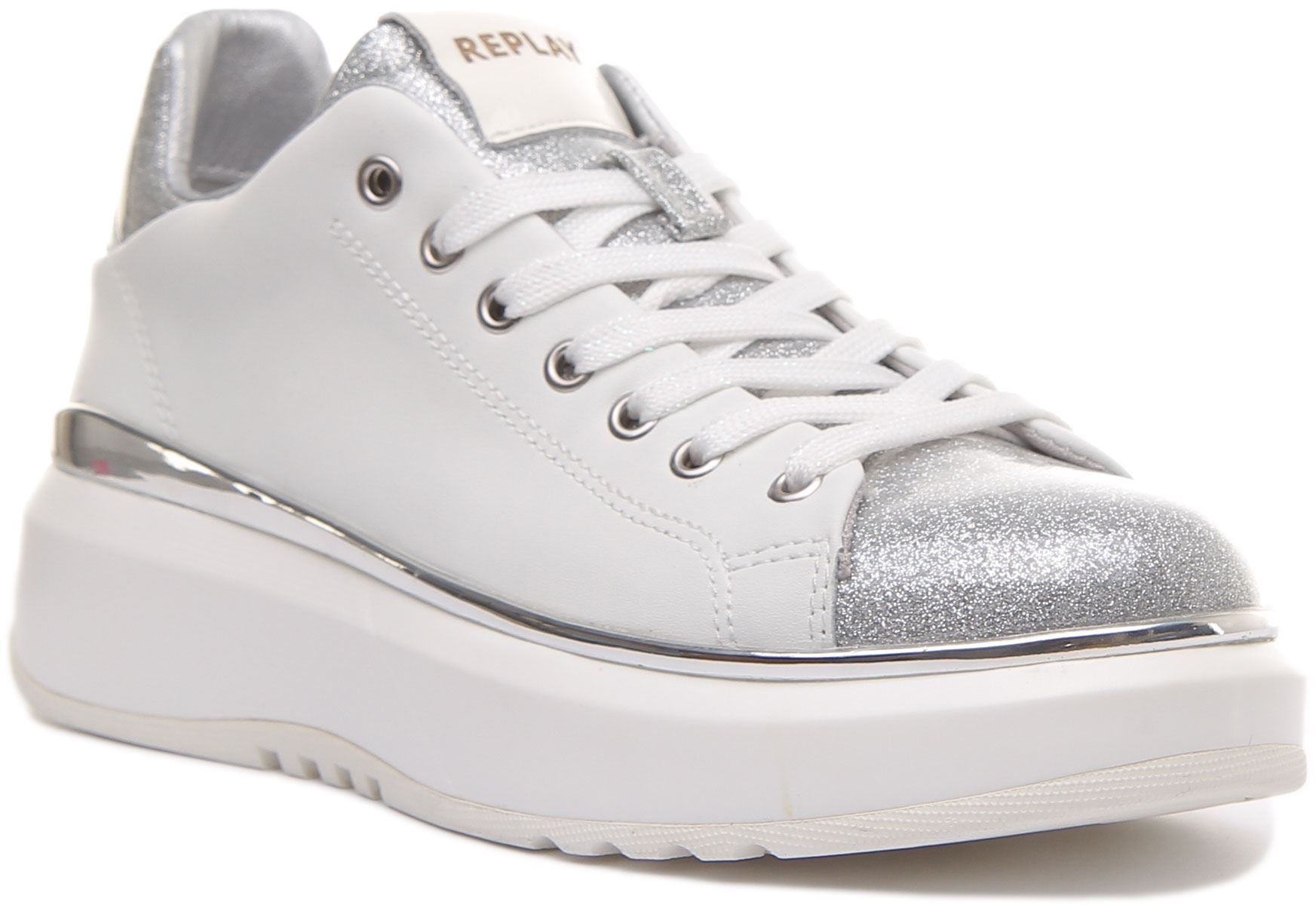 Trsiner Replay donna aromi bianco glitter plateau linguetta logo taglia UK 3 - 7 - Foto 7 di 12