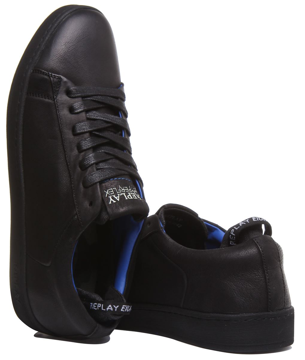 Replay Erik Mens Lace Up Low Cut Leather Sneaker In Black Size US 7 - 13 - Picture 10 of 12