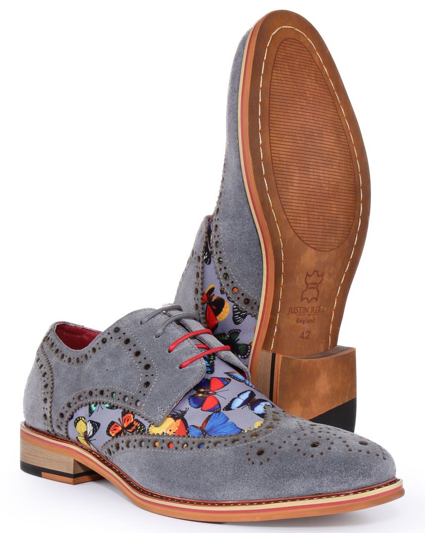 Justinreess England Julio Mariposa Estampado Gamuza Zapatos Gris Para Hombre EE. UU. 7-13 - Imagen 6 de 19