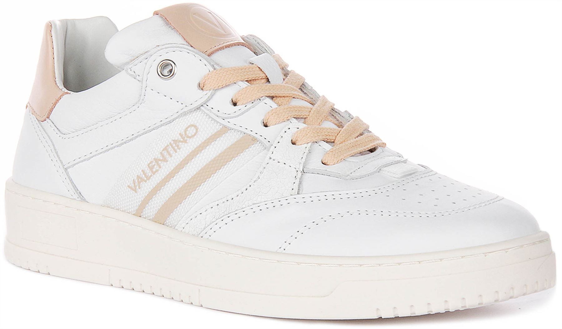 Valentino Off Duty Leder Herren Trainer In Weiß Pfirsich UK 7 - 11