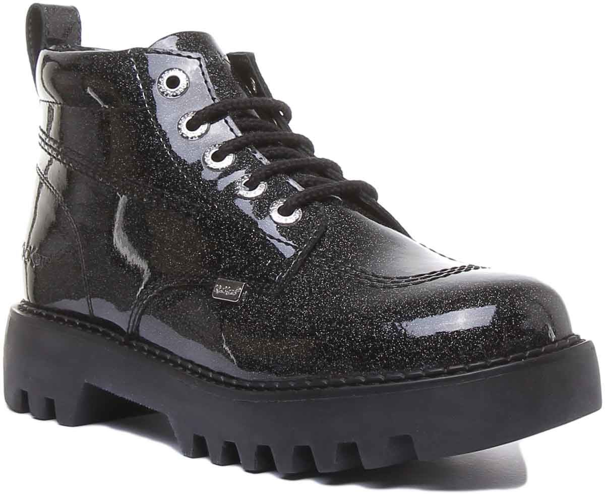 Kickers Kizziie Hi Chunky 3.6Cm Sole Lace Up 5Eye In Black Patent Size US 5 – 10
