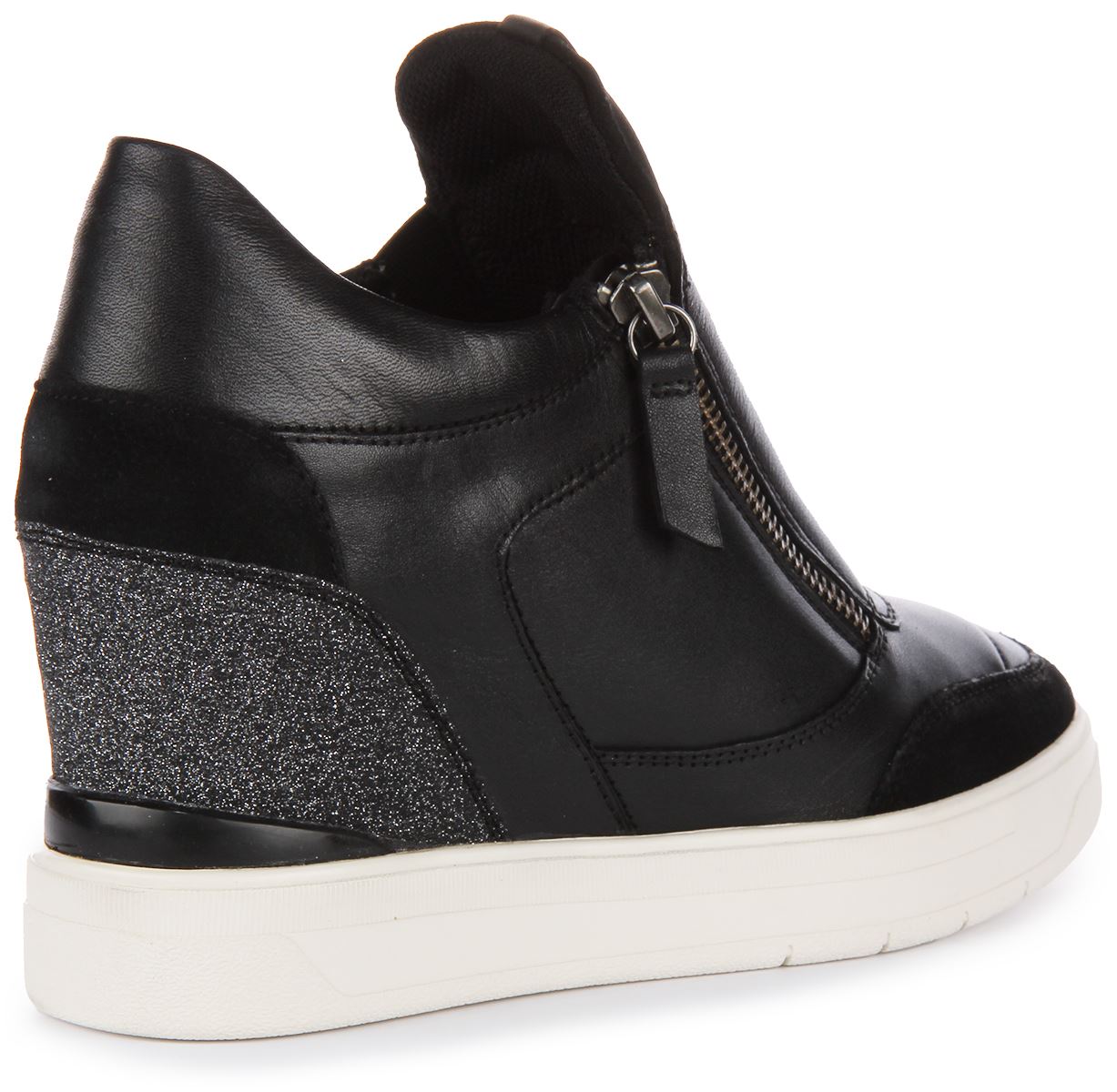 Geox D Maurica A Internal Wedge Zip Leather Sneaker Black Womens