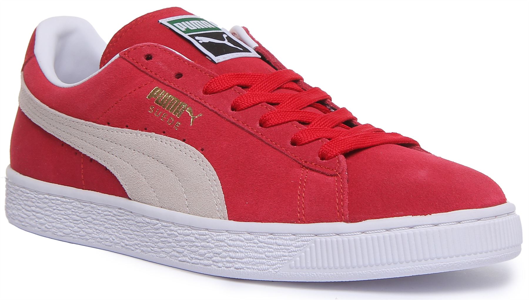 red puma suede trainers