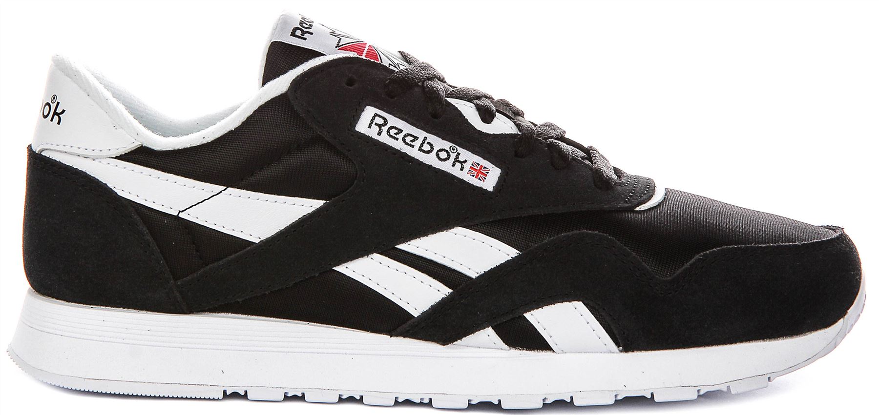 Zapatillas de deporte clásicas de nailon con cordones para hombre en negro blanco de Reebok EU 41-46