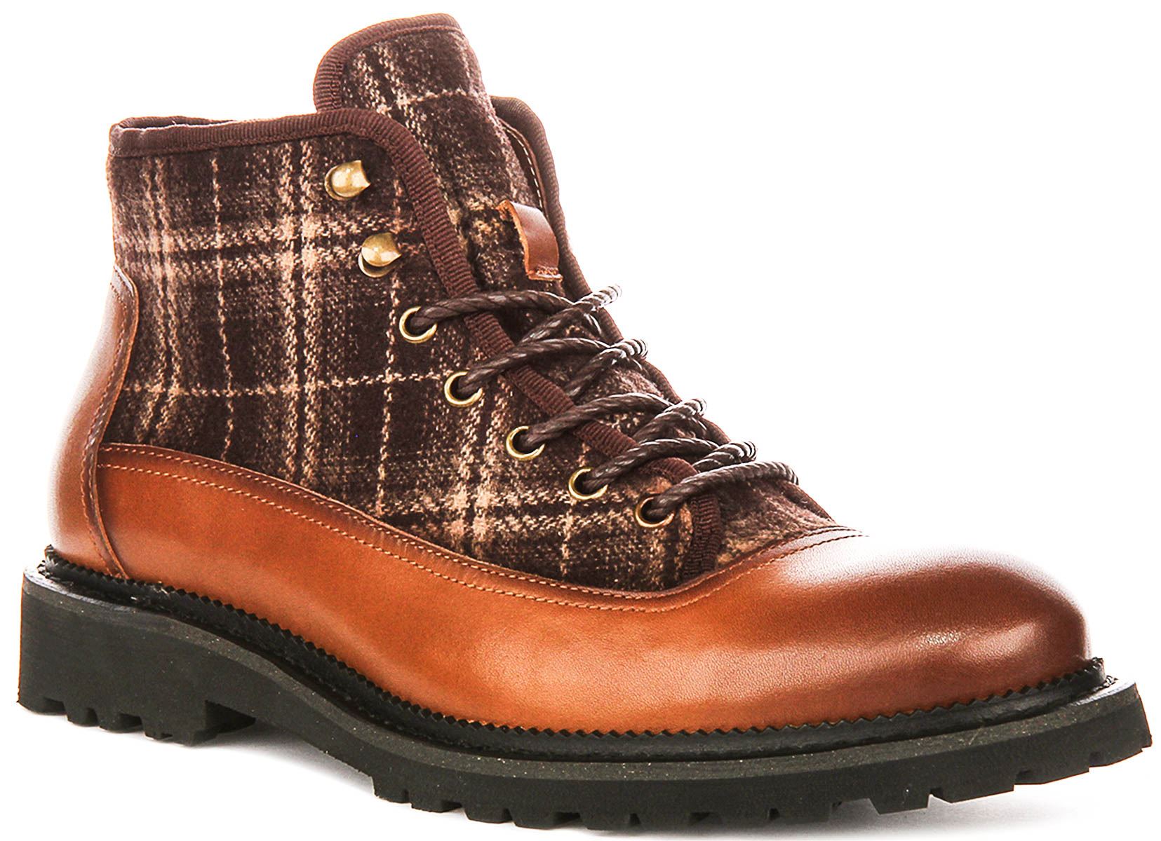 Justinreess England Weston Leder Tweed Geschnrt Herren Stiefeletten Brown 30190₽