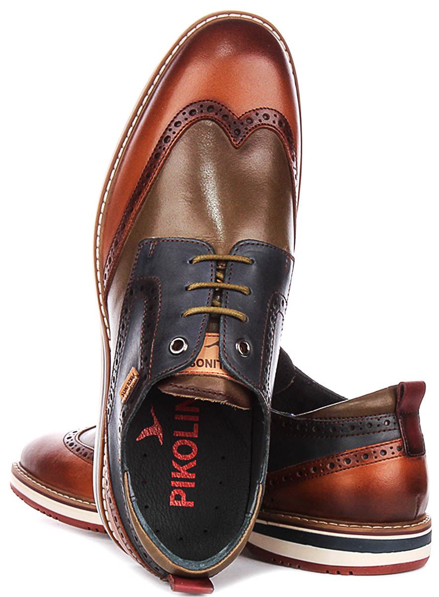 Pikolinos Avila Leather Lace Up Brogue Mens Formal Shoes In  display picture 3