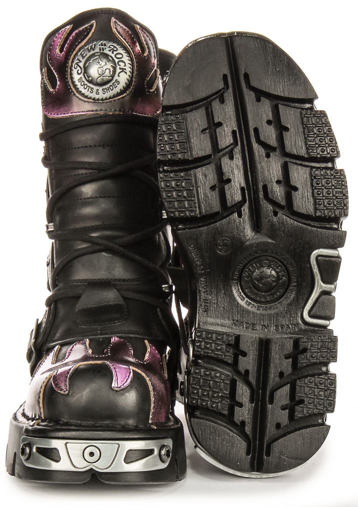 Newrock 591 Reactor 90S Flame Print 4 Buckles Womens Boot Black