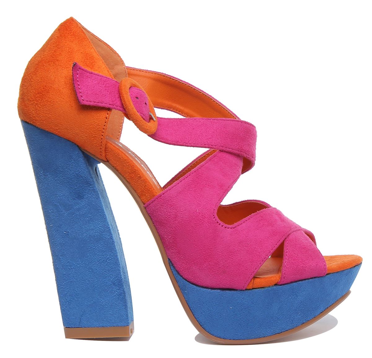 Sandalia de plataforma de tacón de bloque multicolor para mujer dama talla REINO UNIDO 3 - 8 - Imagen 3 de 18