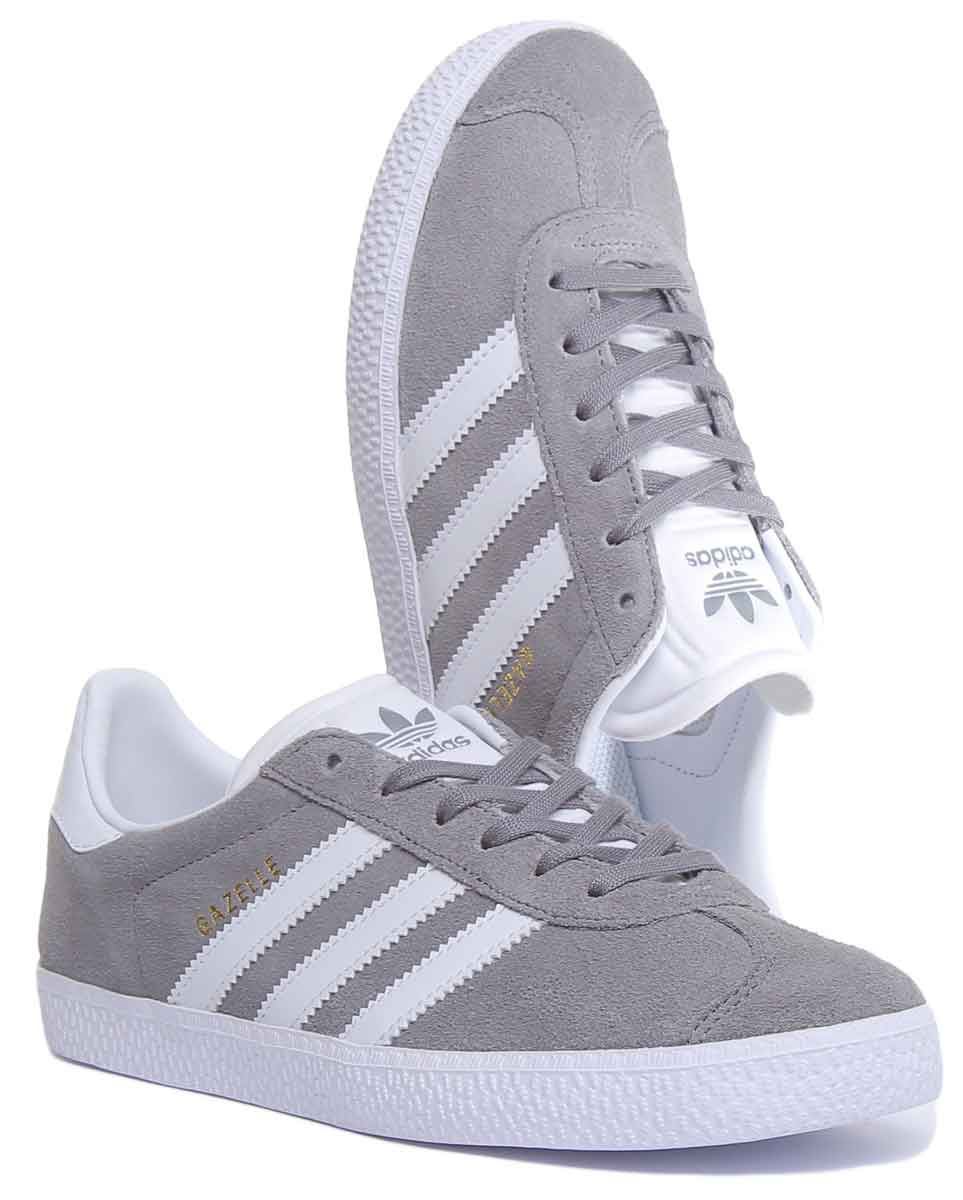 Adidas Gazelle J 3 Stripe Lace Up Plimsole In Grey Size UK 3 - 6 | eBay