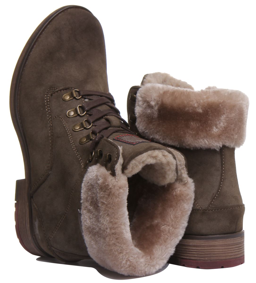 Mustang 1295-609 Bota Informal Imitación Polar Con Cordones Para Mujer en Oliva Talla UK 3-8 - Imagen 10 de 12