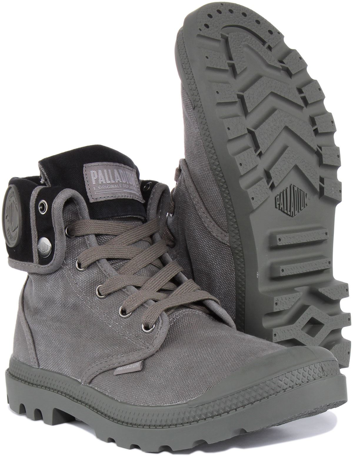 PALLADIUM Largo Uomo con Lacci Piegabile Tela Stivali IN Grigio Taglia UK 6 - 12 - Picture 11 of 12