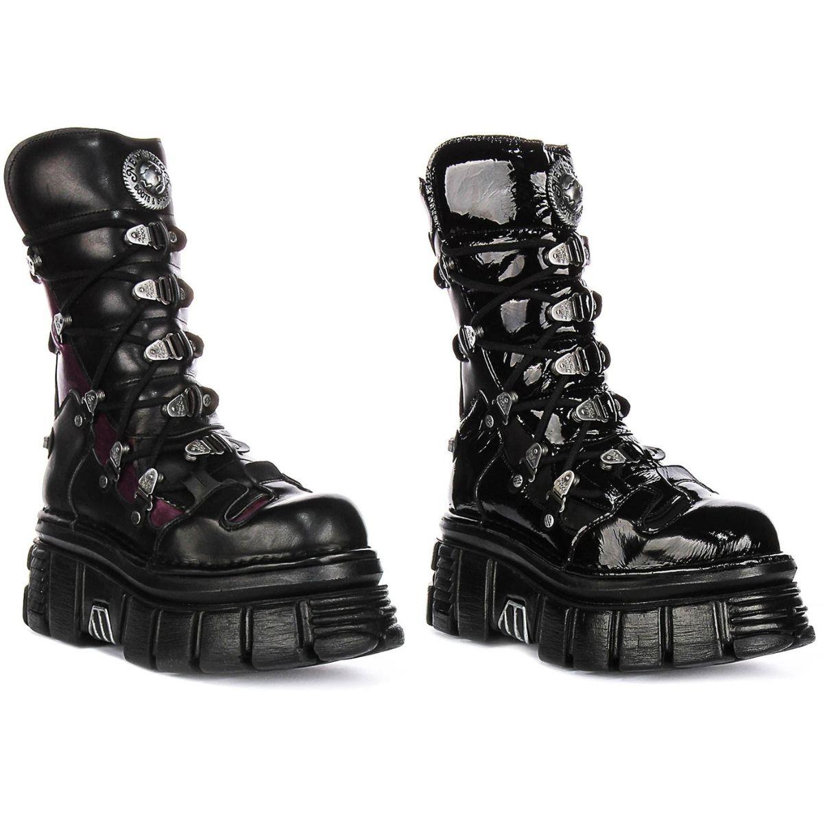 Newrock Tower 90S X Cross Lace Platform Womens Boot In Black