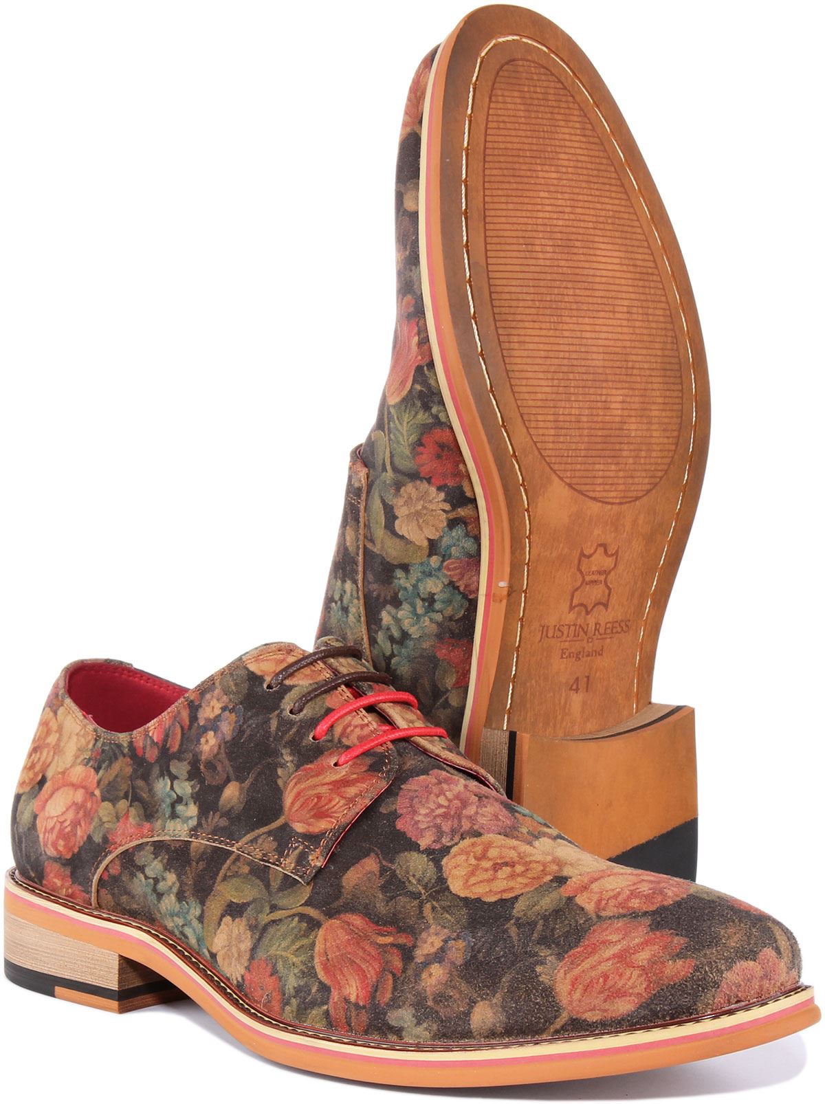 Justinreess England Ben Men Floral Print Oxford Shoe In Multi Colo Size UK 6 -13 - Picture 12 of 13