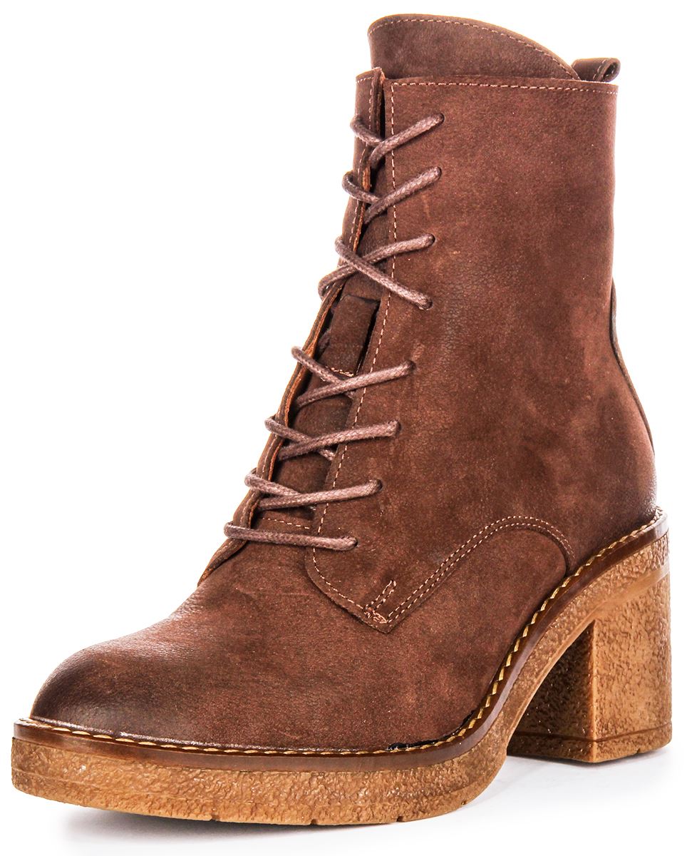Justinreess England Danna Block Heel Zip Brogue Womens Boots Grey